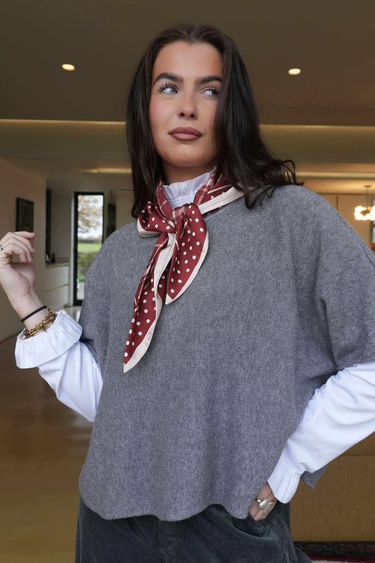 Plaid & Polka Border Triangle Silk Neckerchief Deep Rust